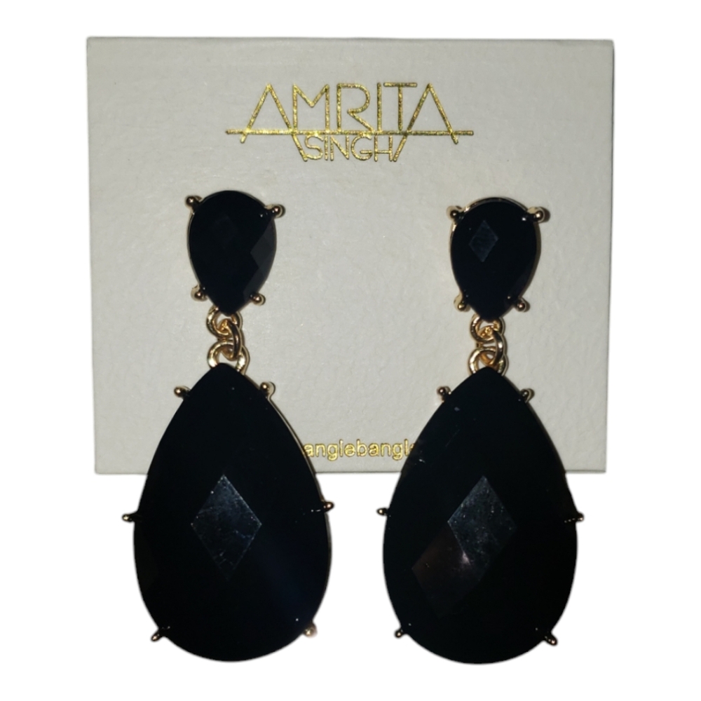Amrita Singh Hampton Black Resin Faceted Tear Drop Earrings ERC 835 *NWT